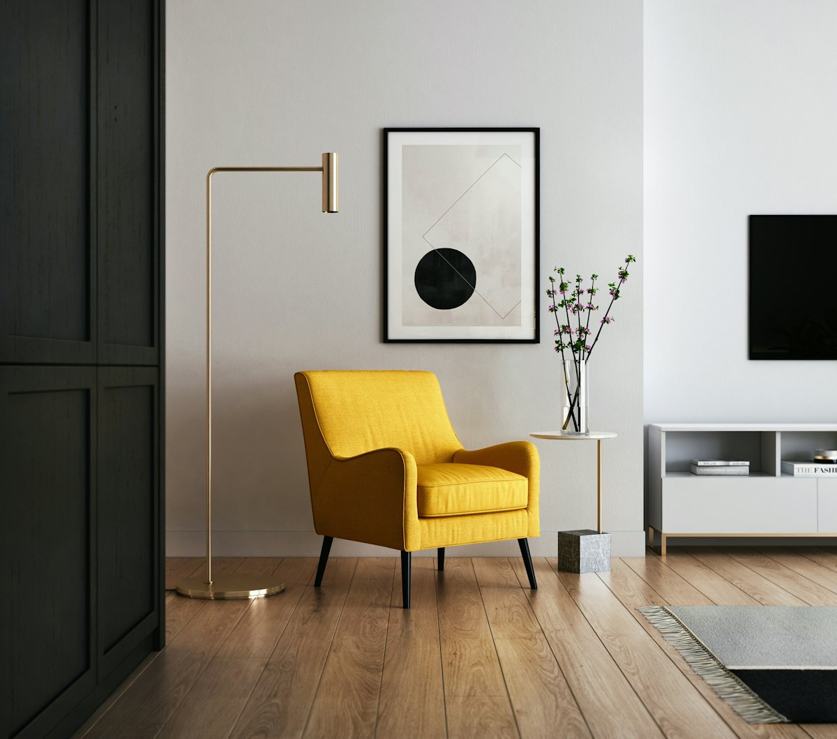 Interior render with shoppable products identified by AI